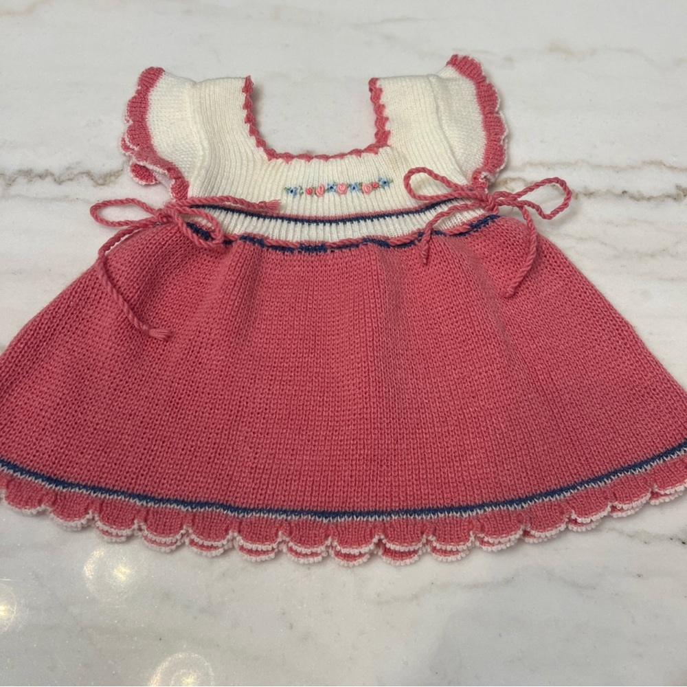 Baby Girl Vintage 0-6 Months Knit Stretchy Short Sleeve Dress Pink Easter Spring